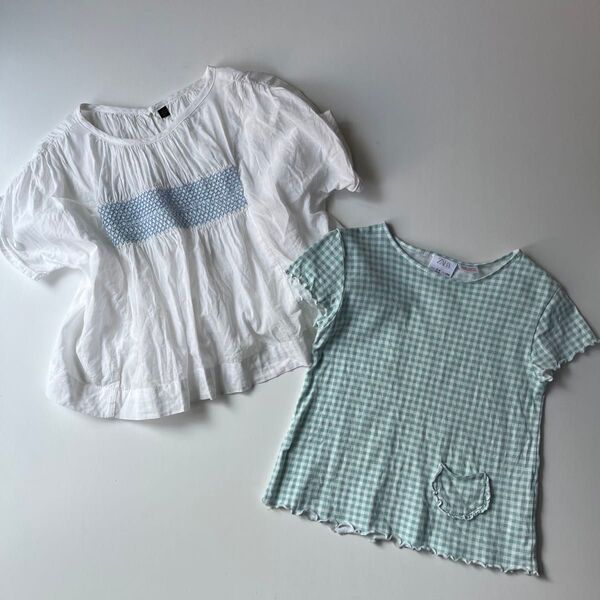マーキーズ スモッキング刺繍ブラウス ZARA baby ギンガムチェック柄Tシャツset 100cm