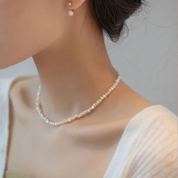 人気 パールネックレス 不揃いパール 極小パール 淡水パール風 S925 結婚式 necklace ネックレス
