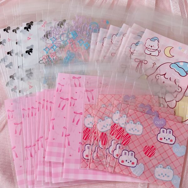 大人気*.゜かわいいOPP袋セット*.゜50枚入り 梱包材 女の子 リボン 猫 うさぎ