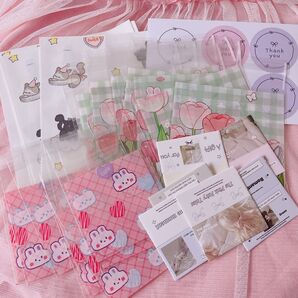 大人気*.゜かわいい梱包材セット*.゜平袋 ステッカー ヘッダー OPP うさぎ 紙袋