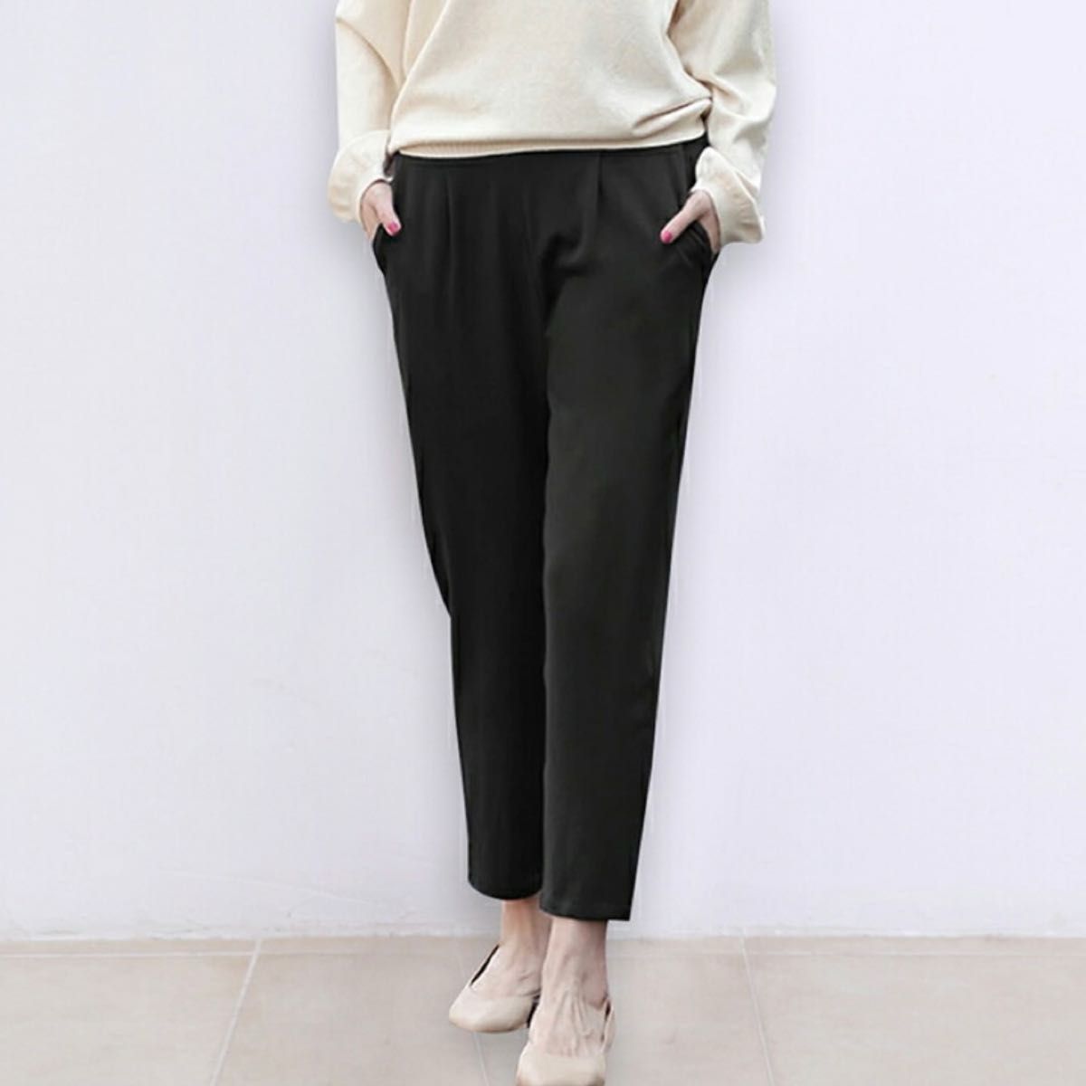 レディース　 テーパードパンツ　 スラックス　ストレッチ　オフィスカジュアル　ブラック　 黒