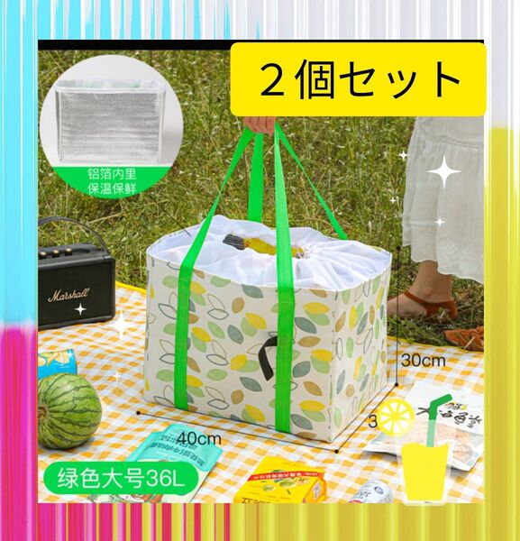 2個セット レジカゴバッグ 大容量 保冷 保温 レジかごバッグ 折りたたみ エコバッグ 巾着 アルミ