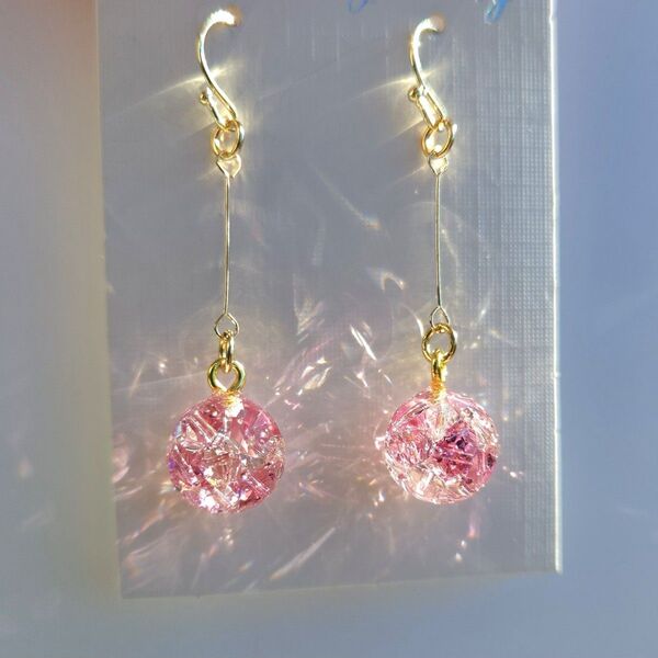 桜カラー スワロフスキー レジン ピアス イヤリング