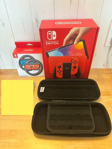 【ほぼ未使用】Nintendo Switch 本体 マリオレッド有機EL ハンドル キャリングケース 3個セット