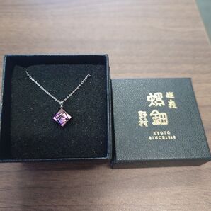 未使用 嵯峨螺鈿 野村 螺鈿ネックレス バラ ピンク