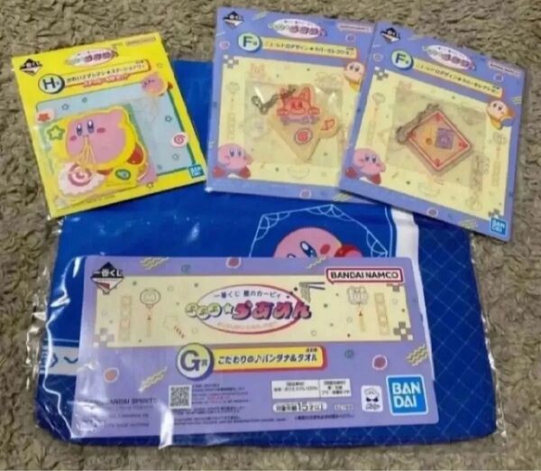 一番くじ 星のカービィ ぷぷぷ★らあめん G賞 バンダナ F賞 ラバー キーホルダー 2種 H賞 ステッカー 4点セット