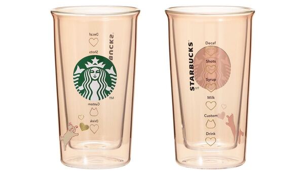 STARBUCKS スターバックス バレンタイン 2025 耐熱 ダブルウォール グラス ベージュ 355ml ネコ 猫