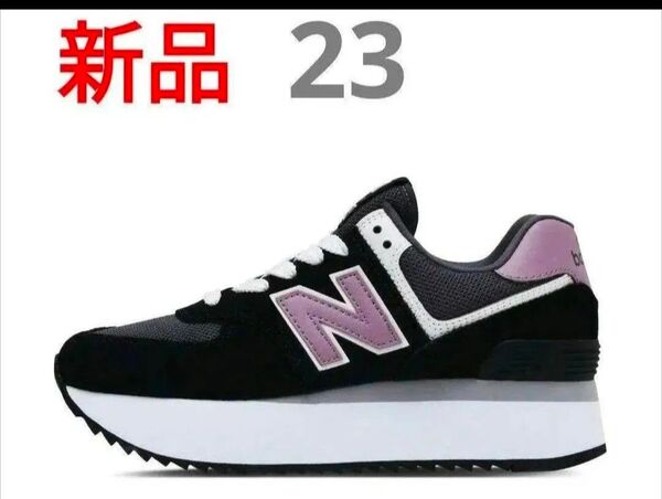 新品 WL574Z スニーカー新品NEW BALANCEニューバランス 574+ 23cm厚底スニーカー ブラックWL574ZSA
