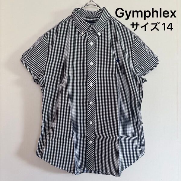Gymphlex ジムフレックス ボタンダウン ギンガムチェック 半袖シャツ 14 パフスリーブ ブラック 黒