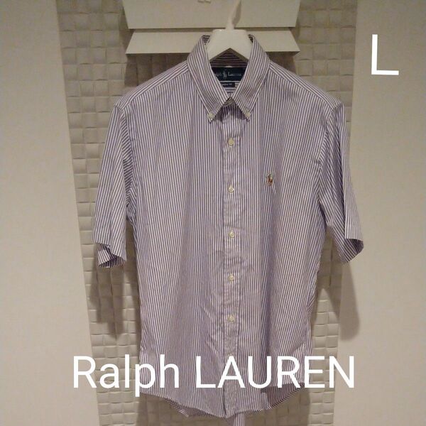 ラルフローレン Ralph Lauren ストライプシャツ 半袖シャツ メンズ ワンポイント 綿100% L クラッシックフィット