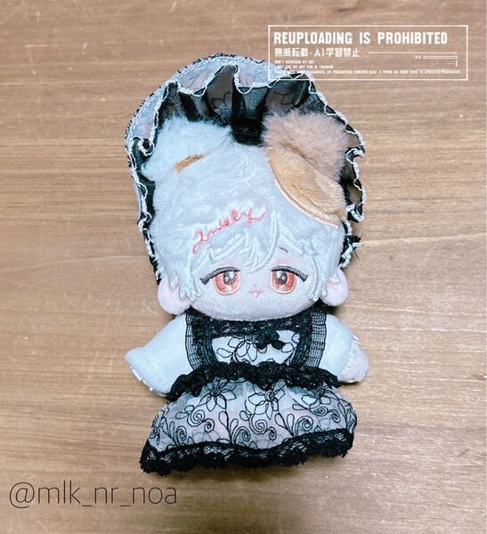 10cm ぬい服 ボンネット+エプロンセット(黒レース)