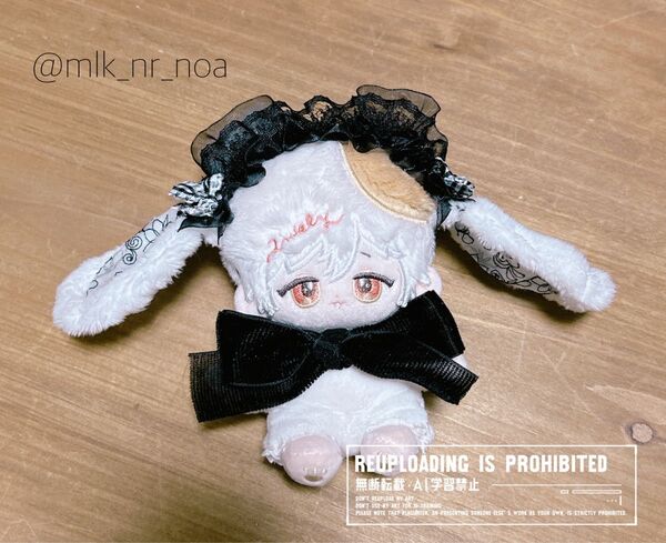 10cm ぬい服 レースなつけ耳カチューシャ白×黒