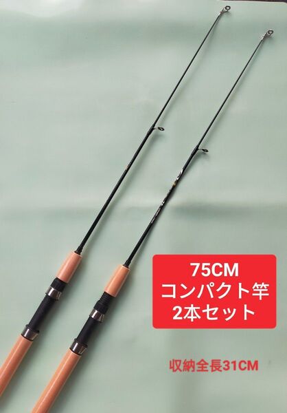 75cm 短竿 穴釣り エビ釣り コンパクトロッド 置き竿 投げ竿 ハゼ 2本