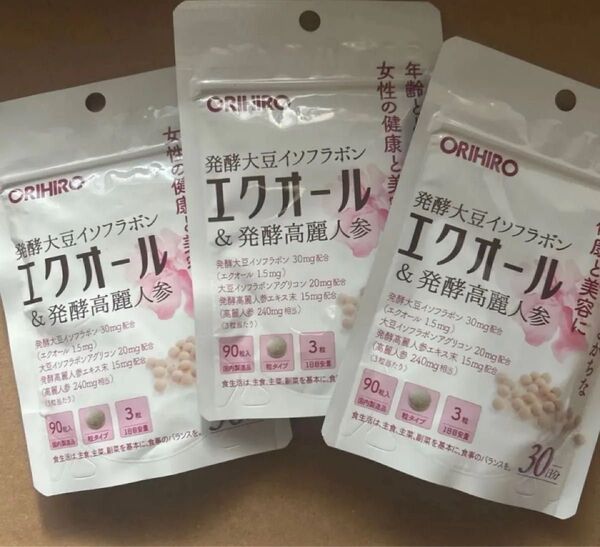 ORIHIRO エクオール 発酵大豆イソフラボン 発酵高麗人参 30日× 3袋 (合計90日分)