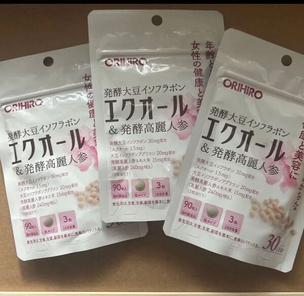 ORIHIRO エクオール 発酵大豆イソフラボン 発酵高麗人参 30日× 3袋 (合計90日分)