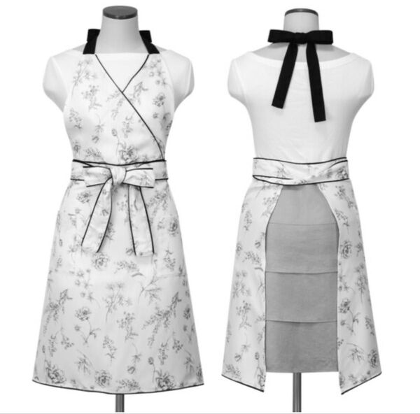 ニトリ DECOHOME 首掛けエプロン(BW花ラインアート柄)