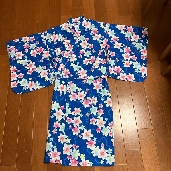 浴衣 花柄 ブルー系 キッズ