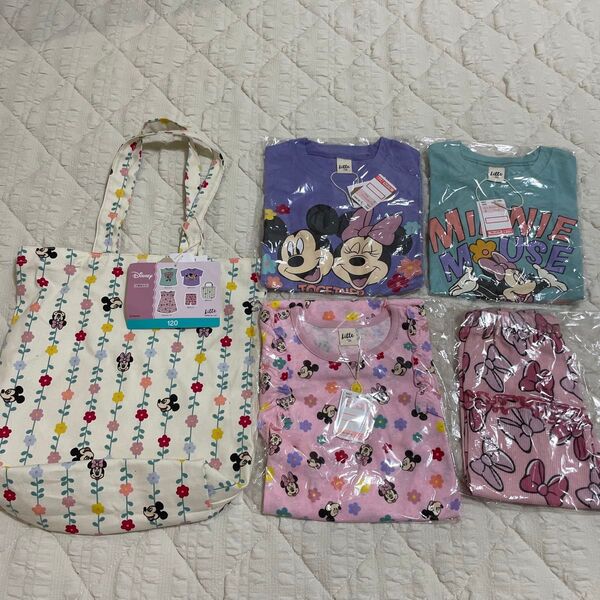 新品未使用 未開封 ディズニー 5点セット Tシャツ ワンピース 短パン バッグ 半ズボン ミッキー ミニー 女の子 半袖