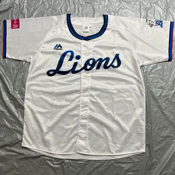 西武ライオンズ レプリカユニフォーム メンズLサイズ マジェスティック製 ベースボールウェア シャツ プロ野球 応援グッズ C