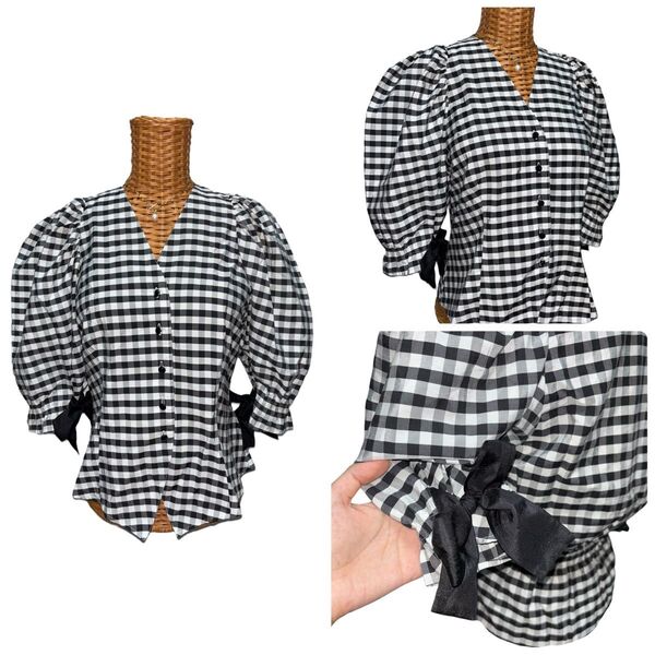 vintage Ginghamcheck Puff sleeves blouse ギンガムチェック パフスリーブ ブラウス