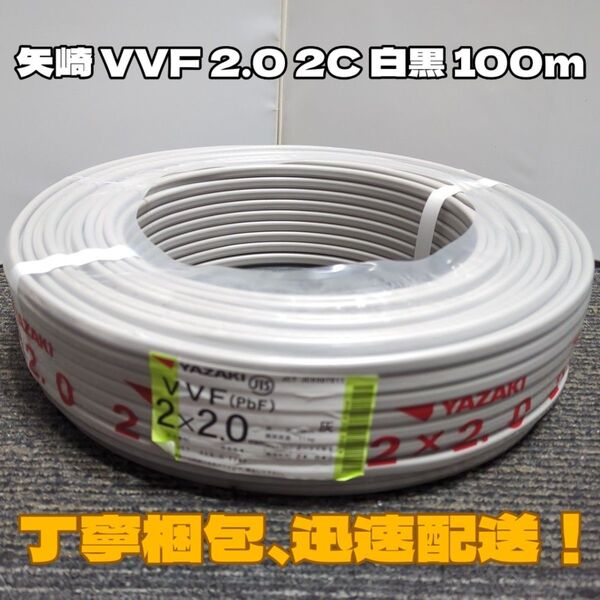【未使用品】矢崎電線!2024年製造★VVF2.0-2C 芯線白黒 100mセット【丁寧梱包】