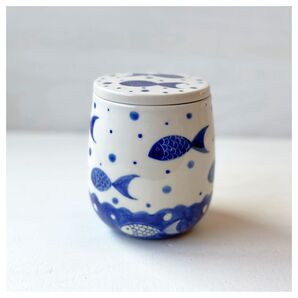 新品 ベトナムのバッチャン焼き 魚柄のキャニスター