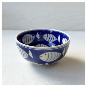 新品 ベトナムのバッチャン焼き 魚柄のボウル