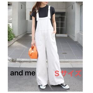 【美品】and me アンドミー コットンツイル ベイカー ワイド サロペット Sサイズ