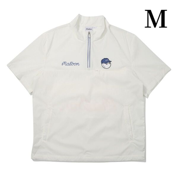 マルボンゴルフ ジャケット 半袖 シャツ malbon golf メンズ ゴルフウェア ハーフジップ 半袖ブルゾン 白色M