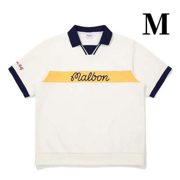 白色M マルボンゴルフ ポロシャツ malbon golf メンズ ゆったりシャツ 半袖 ポロシャツ POLO