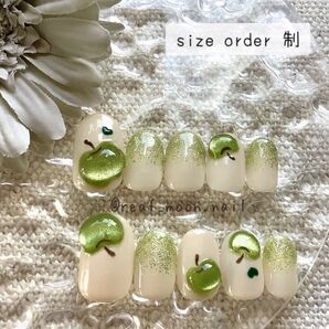 ネイルチップサイズオーダー制/ぷっくりグリーンアップルネイルチップ MrsGreenApple概念ネイルチップ