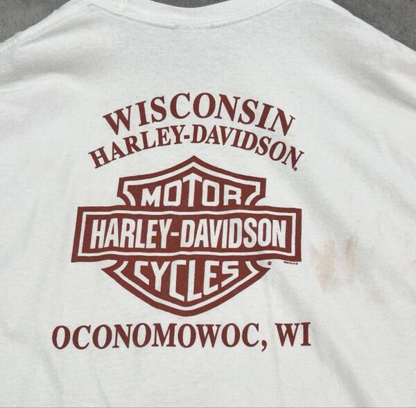 格安 HarleyDavidson ボロ フェード ロゴ 90s 00s 3XL Tシャツ 古着 TEE WHITE 半袖Tシャツ