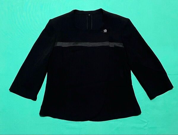 美品 9号 黒ブラック フォーマル ジャケットのみ レディース Mサイズ 夏用 七分袖 喪服 ノーカラージャケット トップス