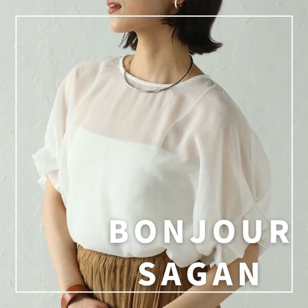 "新品・タグ付"袖タックシアーブラウス/BONJOUR SAGAN