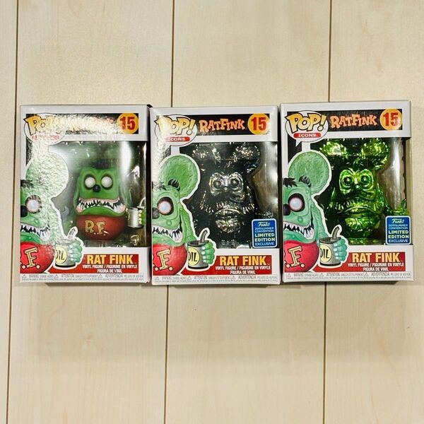 3個セット Funko POP! Rat Fink フィギュア メタリックグリーン ラットフィンク