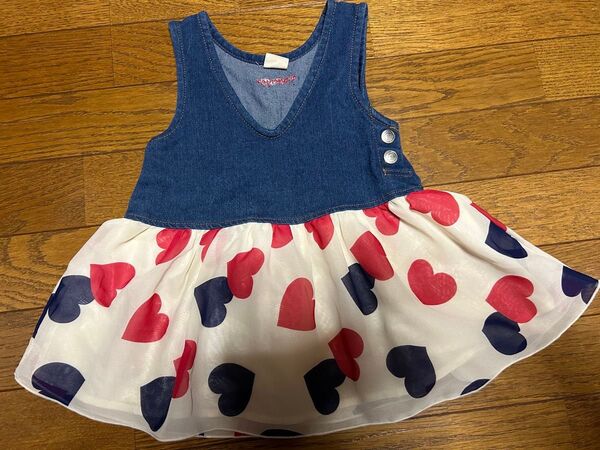ムージョンジョン ワンピース デニム ハート柄ベビー 子供服 80