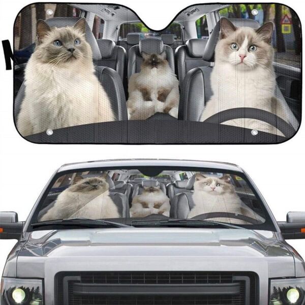 【新品】フロントガラスサンシェード 車 吸盤 遮光 日よけ 個性的 猫柄 ペット柄 目立つ ラグドール バーマン ヒマラヤン