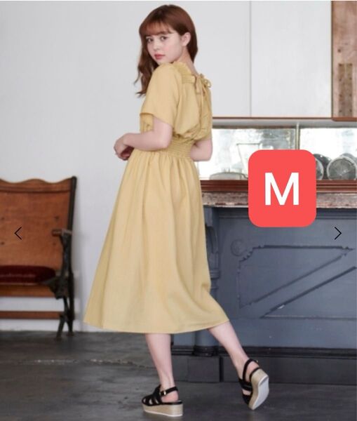 MAJESTIC LEGON シャーリングスクエアワンピース イエロー 黄色 半袖ワンピース