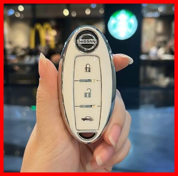 【送料無料、匿名配送】日産Nissan スマートキーケース TPU キーカバー バックドア ホワイト×シルバー