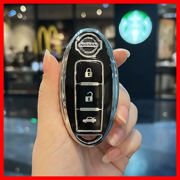 【送料無料、匿名配送】日産Nissan スマートキーケース TPU キーカバー バックドア ブラック×シルバー