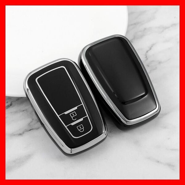 トヨタ スマートキーケース TPU キーカバー ブラック×シルバー 2ボタン RAV4