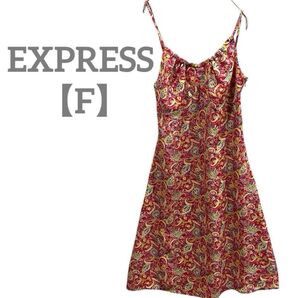 EXPRESS 【F】キャミソールワンピース ペイズリー柄 レッド系 ワンピース ひざ丈 キャミワンピ