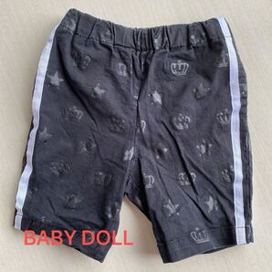 BABYDOLL ハーフパンツ90サイズ 王冠 星柄 黒色白ライン