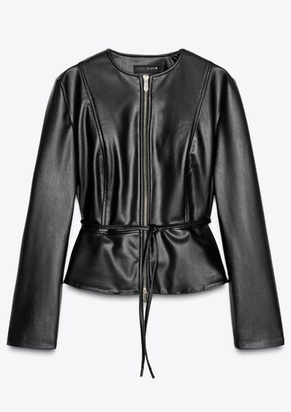 ZARA フェイクレザー ペプラムジャケット 黒 ライダースジャケット