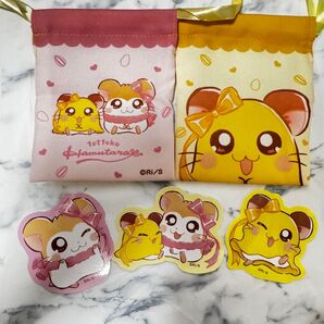 【新品未使用】ハム太郎 ちびまるちゃん&マフラーちゃん5点セット(巾着・シール)