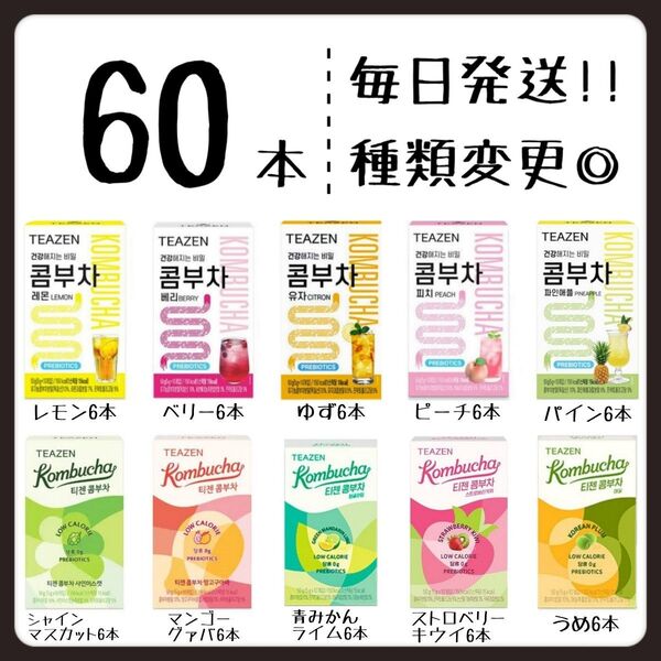 ティーゼン teazen コンブチャ レモン ゆず ベリー ピーチ パイン等6