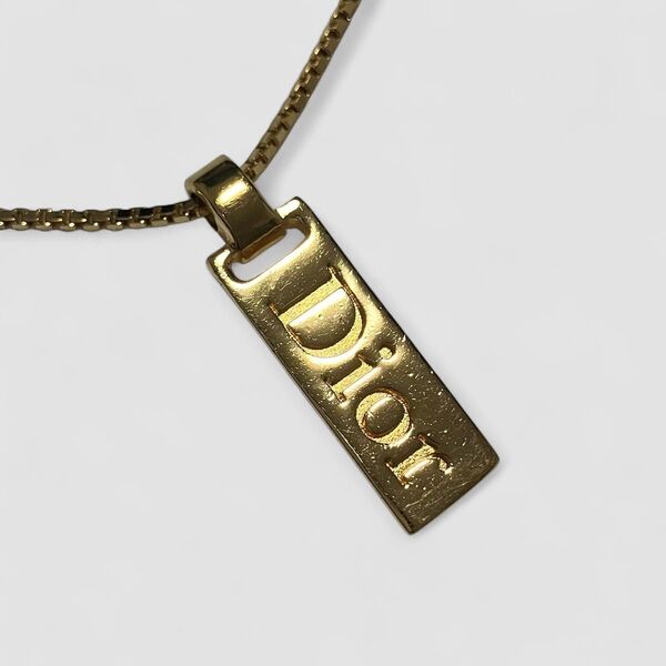美品 クリスチャンディオール トロッター プレート ネックレス Dior ゴールド ロゴ