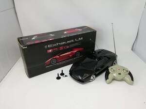 G732★中古(走行 エンジン音 ライト点灯 動作確認済み)ラジコン スポーツカー RC Exhaust LM 黒 元箱付き ※傷・汚れ・サイドミラー破損有