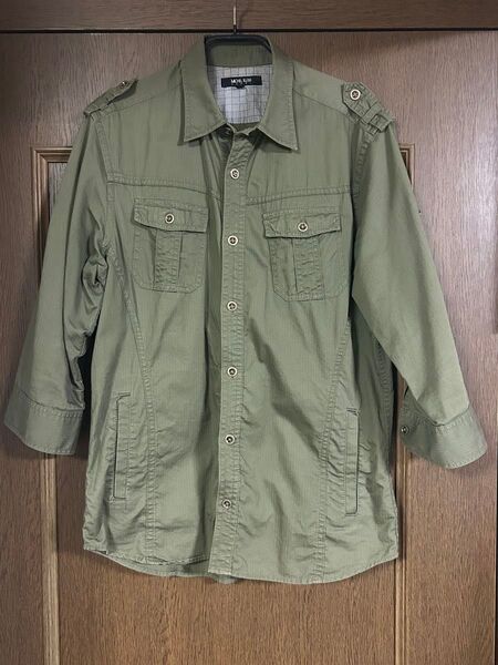 MK MICHEL KLEIN 七分袖シャツ ミリタリー風 カーキ メンズ