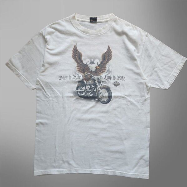 00s HARLEY DAVIDSON ハーレーダビッドソン イーグル プリント Tシャツ USA製 白 L